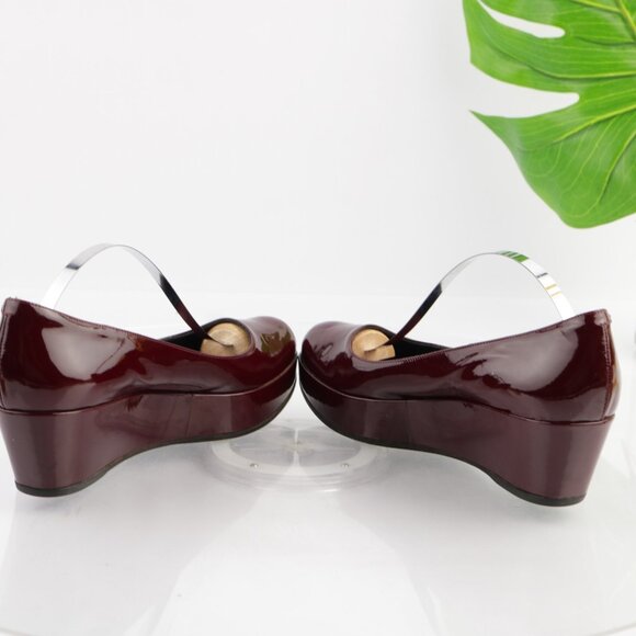 Marc Jacobs Womens Pump Size 7 Burgundy Patent Wedge Heel Platform Dress Shoe - Picture 7 of 14